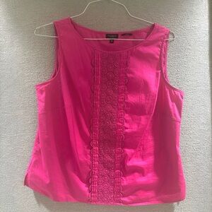 Talbots Cotton Petite Pink Stretch Lace Shell Blouse with Zipper Opening